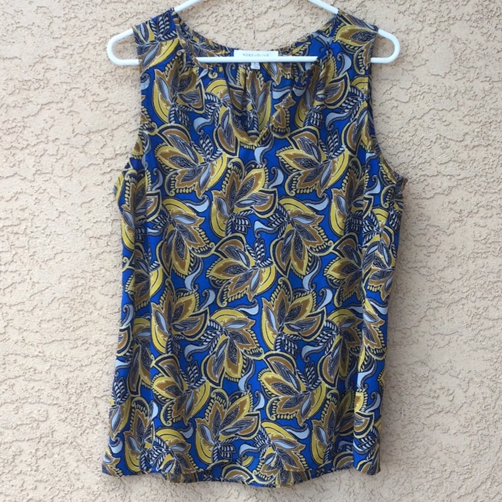 Rose + Olive Size Large patterned blouse.